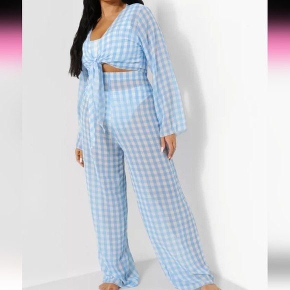 SHEER Gingham Cover Up Pants - Picture 1 of 5